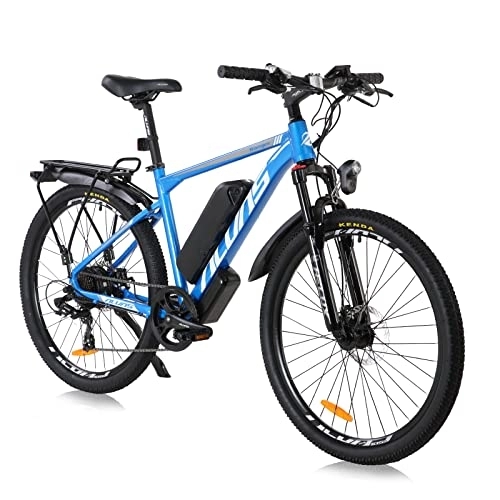 Elektrofahrräder : AKEZ 26" Elektrische Fahrräder Für Erwachsene, Herren-Mountainbike, Magnesium-Legierung Ebikes Fahrräder All Terrain, 36V 12, 5Ah Austauschbaren Lithium-Ionen-Batterie Fahrrad Ebike (Blau-02)