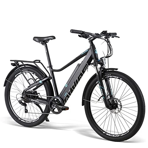 Elektrofahrräder : AKEZ 27.5" elektrisches Fahrrad für Erwachsene, Elektro-Mountainbike für Männer, Elektro-Hybrid Fahrrad All Terrain 36V 12.5Ah Removable Lithium Battery Road Ebike für Radfahren Außen (Black)