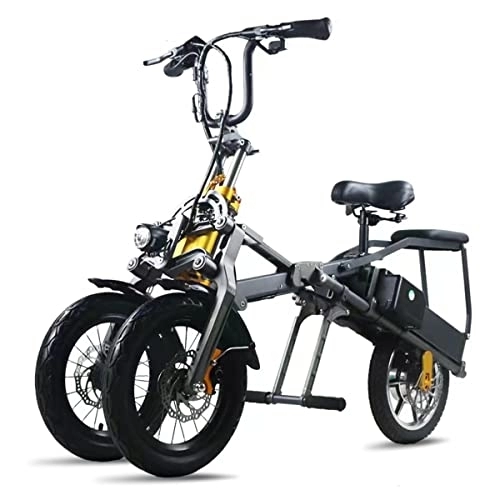 Elektrofahrräder : AKEZ Elektrisches Dreirad Für Erwachsene Faltbare DREI Räder, Elektrisches Fahrrad, Elektrische Mountainbike, Doppel-Lithium-Batterie, DREI Geschwindigkeits Modi (Black)