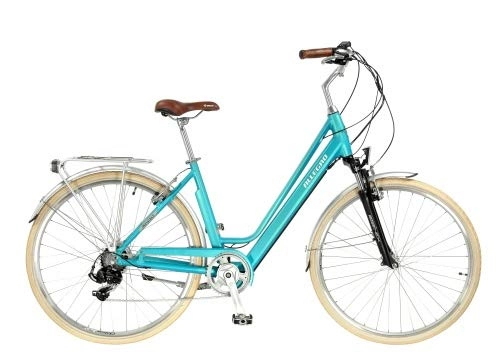 Elektrofahrräder : Allegro Invisible City Light E-Bike Damen 28 Zoll, City Elektrofahrrad, Pedelec E-Fahrrad, Hellblau
