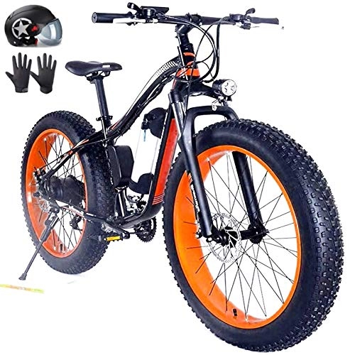 Elektrofahrräder : Amantiy Elektrisches Fahrrad, 26"Electric Bike 48V 1000-1500W 17.5Ah Abnehmbare Lithium-Ionen-Batterie-Fettreifen Schnee-Bike für Sport-Radfahren-Reise-Pendeln (Color : Black Orange, Size : 1500W)