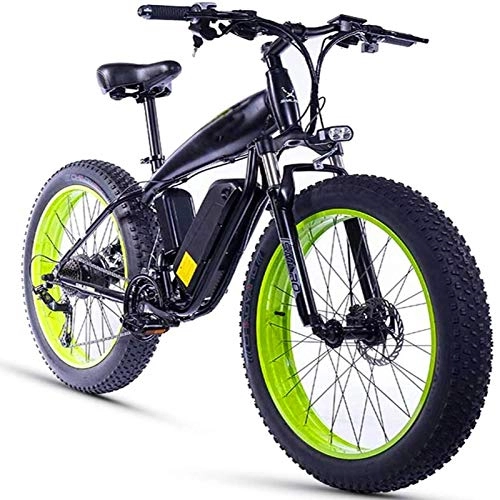 Elektrofahrräder : Amantiy Elektrisches Mountainbike, 26-Zoll-Fettreifen 1000W15Ah-Schnee-elektrisches Fahrrad-Strand Ebike 21-Gang-Hydraulik-Scheibenbremse Elektrisches kraftvolles Fahrrad. (Color : Green)