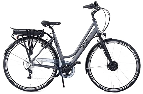 Elektrofahrräder : Amigo E-Vibe D1 Elektrofahrrad - E-Bike für Damen - Damenfahrrad 28 Zoll - Hollandrad mit Shimano 7-Gang - Geeignet ab 170-175 cm - Grau