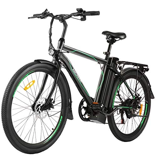 Elektrofahrräder : ANCHEER 26" E-Bike mit Abnehmbarer 10Ah Akku, 6-Gang-Getriebe Elektrofahrrad 250W Pedelec für Erwachsene (Dunkelgrün)