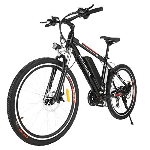 Elektrofahrräder : ANCHEER E-Bike / E-Elektrofahrard Herren, 26" / 27.5" E-Mountainbike mit 36V-10AH / 12.5AH Akku und 250W Motor für Reichweite von 30-90KM (Rot-Schwarz, 36v-12.5AH)