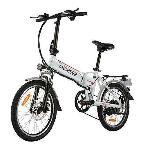 Elektrofahrräder : ANCHEER E-Bike Elektrofahrrad, 20 Zoll Pedelec Elektrisches Fahrrad mit Lithium-Akku (36 V 8Ah) 250 W Motor Shimano 7-Gang-Schalthebel (20 faltbar weiß)