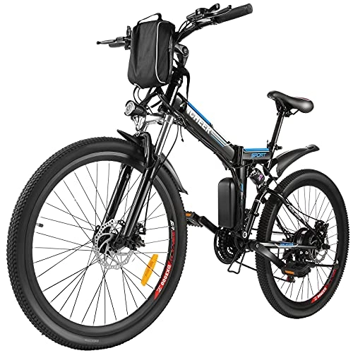 Elektrofahrräder : ANCHEER E-Bike / Elektrofahrrad / E-Mountainbike, 26 Zoll faltbar E-Klapprad mit doppelten Stoßdämpfung und Pedelec mit 8Ah-36V Akku für eine Reichweite von 25-60km