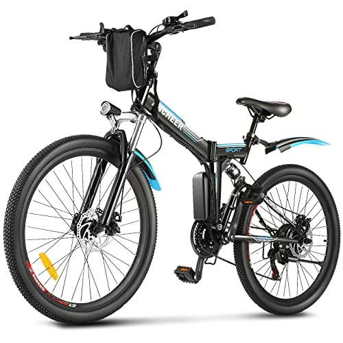 Elektrofahrräder : ANCHEER E-Bike / Elektrofahrrad / E-Mountainbike, 26 Zoll faltbar E-Klapprad mit doppelten Stoßdämpfung und Pedelec mit 8Ah-36V Akku für eine Reichweite von 25-60km (Black-S)