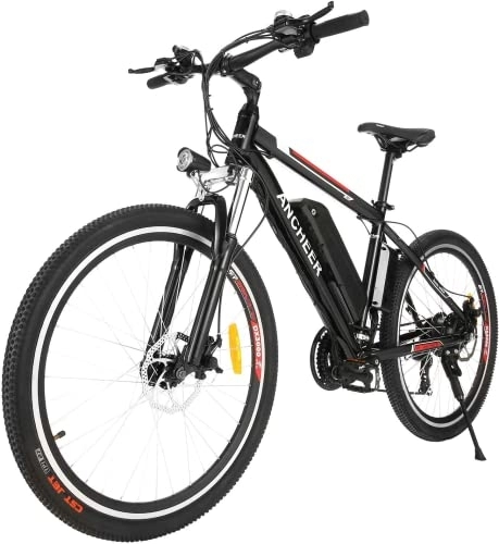 Elektrofahrräder : ANCHEER E-Bike / Elektrofahrrad Mountainbike, 26" / 27.5" Elektrisches Fahrrad / Pedelec mit 250W bürstenlosem Motor und 36V-10.4Ah / 12.5Ah Lithium-Akku & Shimano 21 Gang (26 Zoll, Schwarz)