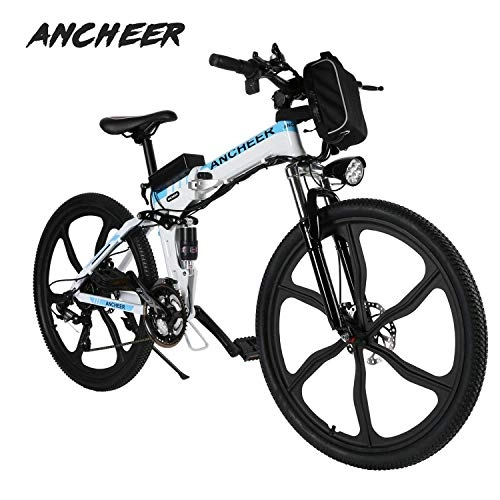 Elektrofahrräder : Ancheer Elektrofahrrad 26 Zoll E- Bike Mountainbike, 25-50km / h Meilen Kilometerstand, 36V 8AH Abnehmbarer Akku and 21 Gang Getriebe (26 Zoll) (26 Weiss)