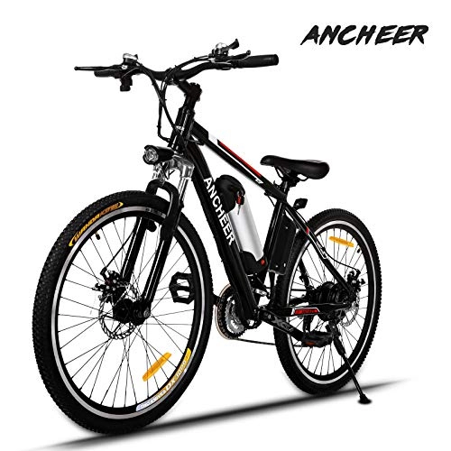 Elektrofahrräder : ANCHEER Elektrofahrrad Ebike Mountainbike, 26" / 27.5" Elektrisches Fahrrad mit 36V 8Ah / 10Ah / 12Ah Lithium-Batterie und Shimano 21-Gang (26" klassischer Ritter Schwarz rot 8Ah)