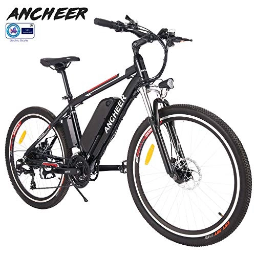 Elektrofahrräder : ANCHEER Elektrofahrrad Ebike Mountainbike, 26" / 27.5" Elektrisches Fahrrad mit 36V 8Ah / 10Ah / 12Ah Lithium-Batterie und Shimano 21-Gang (26" Wanderer Schwarz rot 12Ah)