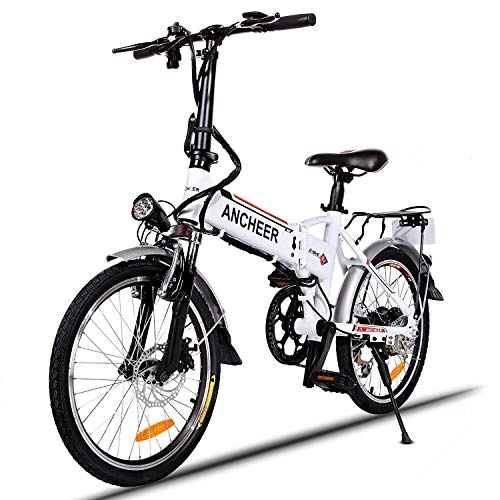 Elektrofahrräder : ANCHEER Elektrofahrrad, Faltbares E-Bike für Erwachsene, Faltrad, 20 / 26 Zoll Klapprad Pedelec mit Lithium-Akku (250W, 36V), Elektrofahrräder mit 7-Gang Shimano Nabenschaltung (20" Weiß)