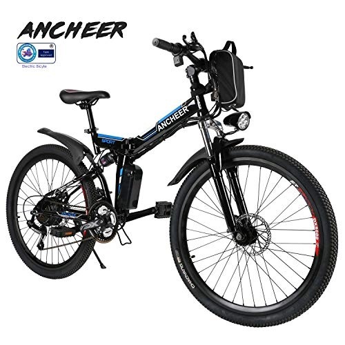 Elektrofahrräder : ANCHEER Elektrofahrrad Faltbares Mountainbike, 36V 8Ah / 12Ah Lithium-Batterie27 Reifen Elektrisches Fahrrad Ebike mit 250W