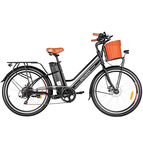 Elektrofahrräder : ANCHEER Retro City E-Bike mit 36V-12.5 AH Batterie und 250 W Motor (Ausgangsleistung: 350W) für Damen und Herren, Elektrofahrrad / Pedelec im Barockstil mit 7 Gänge Schaltung und Korb (schwarz)