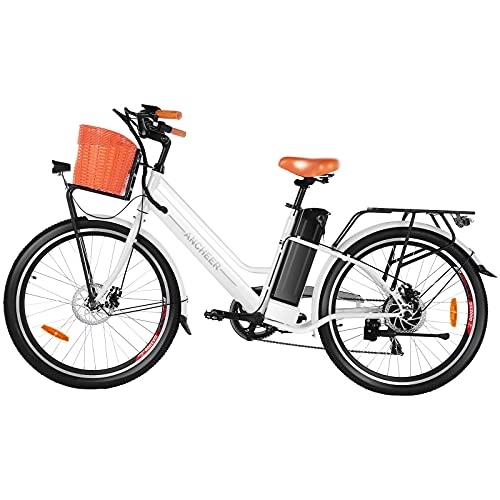 Elektrofahrräder : ANCHEER Retro City E-Bike mit 36V-12.5 AH Lithiumbatterie und 350 W Motor für Damen und Herren, Elektrofahrrad / Pedelec im Barockstil mit 7 Gänge Schaltung und gewobenem Korb