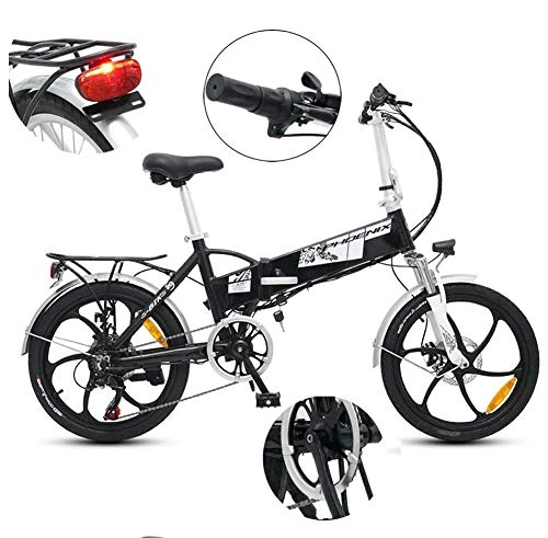 Elektrofahrräder : Archer Integriertes Rad Elektrisches Fahrrad Falten 48V 350W Leistungsstarker Motor Elektrofahrrad Mehrere Fahrmodi Rotes Rücklicht, Schwarz