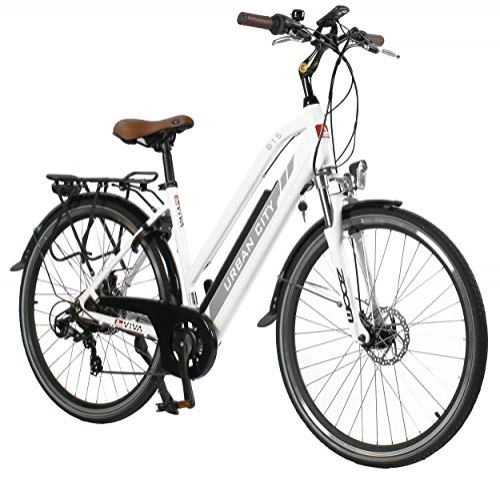 Elektrofahrräder : AsVIVA E-Bike 28" Trekkingrad, CityBike Tiefeinsteiger (14, 5Ah Samsung Akku), 7 Gang Shimano Schaltung, starker 250W Heckmotor, weiß grau