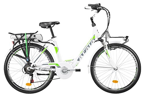 Elektrofahrräder : Atala E-Run FS Lady, elektrisches Citybike, Einheitsgröße 45 cm (Körpergröße 150 – 175 cm), 6 Gänge, Weiß / Grün