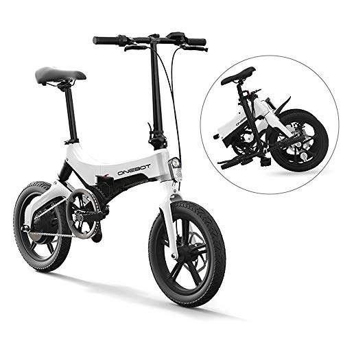 Elektrofahrräder : AUKBEC Folding Elektro-Fahrrad-Assist Moped Kleinst E-Bike, 16 in Reifen / 36V 250W Brushless Motor / Hinterrad-Stodmpfer / Dual Brems, Wei