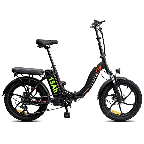 Elektrofahrräder : Azkoeesy 20 Zoll E-Bike Klappbar Fat Reifen Bike Dame&Herren Pedelec - 250W, 36V 15Ah, Bis 55-120km, Max 150kg (Schwarz)
