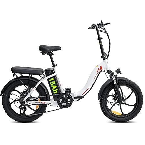 Elektrofahrräder : Azkoeesy 20 Zoll E-Bike Klappbar Fat Reifen Bike Dame&Herren Pedelec - 250W, 36V 15Ah, Bis 55-120km, Max 150kg (Weiß)
