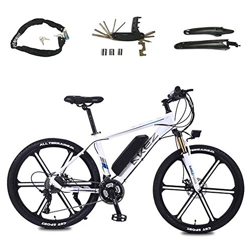 Elektrofahrräder : AZUOYI Elektrofahrrad 26 Zoll MTB E-Bike, Mountainbike Mit 350W, 36V 13Ah, Hochfestem Stoßdämpfung Und 27 Gang Gangschaltung, Weiß, 10Ah35KM