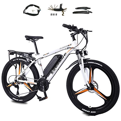 Elektrofahrräder : AZUOYI Elektrofahrrad Ebike Mountainbike, 26" Elektrisches Fahrrad mit 36V 8Ah / 10Ah / 13Ah 350W Lithium-Batterie und 27-Gang, Weiß, 36V10Ah