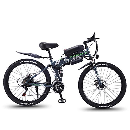 Elektrofahrräder : AZUOYI Elektrofahrrad Faltbares Mountainbike, 36V 13Ah Lithium-Batterie 26 Reifen Elektrisches Fahrrad Ebike mit 350W bürstenlosem Motor und Professionell 21-Gang, Grau, 8AH30KM