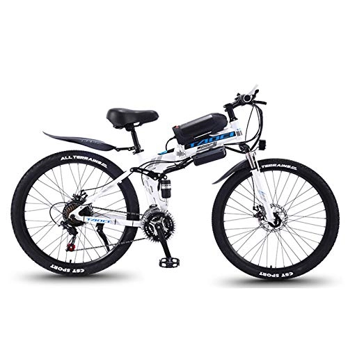 Elektrofahrräder : AZUOYI Elektrofahrrad Faltbares Mountainbike, 36V 13Ah Lithium-Batterie 26 Reifen Elektrisches Fahrrad Ebike mit 350W bürstenlosem Motor und Professionell 21-Gang, Weiß, 8AH30KM