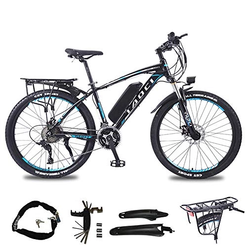 Elektrofahrräder : AZUOYI Elektrofahrrad Mountainbike 26 Zoll E-Bike Elektrisches Fahrrad 27 Gang Kettenschaltung 350W 36V 13AH Abnehmbare Akku 25-30Km / H, Blau, 10AH35km