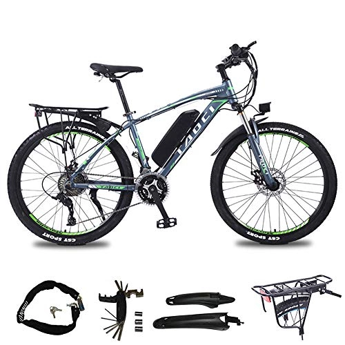 Elektrofahrräder : AZUOYI Elektrofahrrad Mountainbike 26 Zoll E-Bike Elektrisches Fahrrad 27 Gang Kettenschaltung 350W 36V 13AH Abnehmbare Akku 25-30Km / H, Grün, 10AH35km