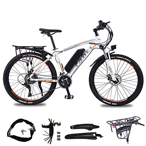 Elektrofahrräder : AZUOYI Elektrofahrrad Mountainbike 26 Zoll E-Bike Elektrisches Fahrrad 27 Gang Kettenschaltung 350W 36V 13AH Abnehmbare Akku 25-30Km / H, Weiß, 10AH35km