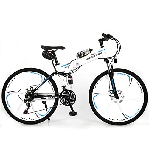 Elektrofahrräder : AZXV Elektrische Erwachsene Mountainbike Full Suspension Dual Scheibenbremsen Mountainbike, 21 Geschwindigkeit 26-Zoll-Räder, Weiche Schwanzrahmen, für Männer Frauen MTB- White Blue