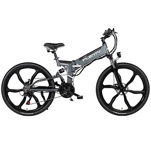 Elektrofahrräder : BAIYIQW Elektrisches Fahrrad E-Bike Elektrofahrrad (26in) 3 Reitmodi / Laden 140kg / 350 Watt Hochgeschwindigkeitsmotor / 48VA-Klasse Lithium-Batterie / Faltbar, Grau, 48V / 10AH / 480WH / 90km