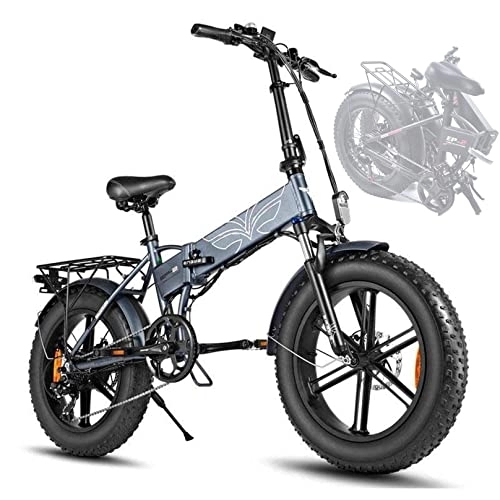 Elektrofahrräder : BiiKoon Faltbare Elektrofahrräder for Erwachsene Teenager Elektrofahrrad Fetter Reifen E-Bike Bergstrand Schnee 7-Gang-Getriebe mit Abnehmbarer 48-V-13-a-lithiumbatterie (Color : Gray)