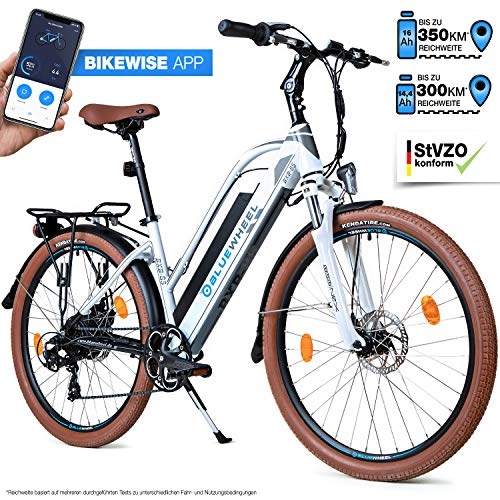 Elektrofahrräder : Bluewheel 26 Zoll innovatives Damen E-Bike 14, 4 / 16Ah -Deutsche Qualitätsmarke- EU-konformes Pedelec mit App, 250W Motor, Lithium-Ionen-Akku Elektro-Fahrrad BXB85 mit Shimano 7 Gang-Schaltung