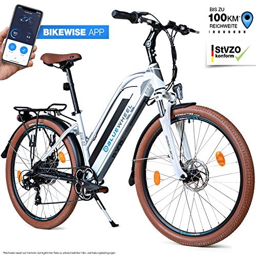 Elektrofahrräder : Bluewheel 26 Zoll innovatives Damen E-Bike 14, 4 / 16Ah -Deutsche Qualitätsmarke- EU-konformes Pedelec mit App, 250W Motor, Lithium-Ionen-Akku Elektro-Fahrrad BXB85 mit Shimano 7 Gang-Schaltung