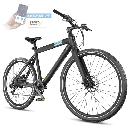 Elektrofahrräder : BLUEWHEEL City E-Bike 28" Leichtgewicht I Deutsche Qualitätsmarke | EU-konform E-Fahrrad | Shimano 7 Gänge, 250 W Hinterradmotor für 25 km / h | Elektrofahrrad mit App, integr. Handyhalterung I BUTEO