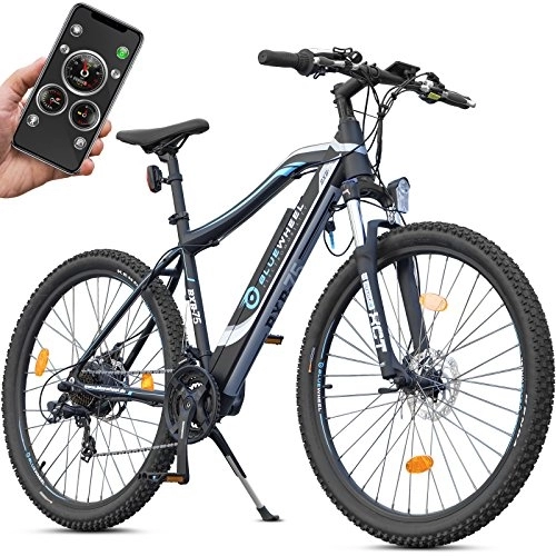 Elektrofahrräder : Bluewheel, E-Bike BXB75, mit Mobile-App, mit Bafang-Heck-Motor, 250 W, 13-Ah-Batterie, Schaltwerk Shimano-Schaltwerk mit 21 Gängen, Scheibenbremsen, bis 24 km / h, Elektrofahrrad, für Damen und Herren