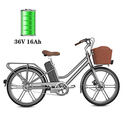 Elektrofahrräder : BMXzz E-Bike Damen, 24 Zoll Elektrofahrrad mit Fahrradkorb 250W Motor und 16Ah 36V Lithium-Ionen-Akku Entspricht den EU-Qualitätsstandards Elegante Frau City-E-Bike, Grau