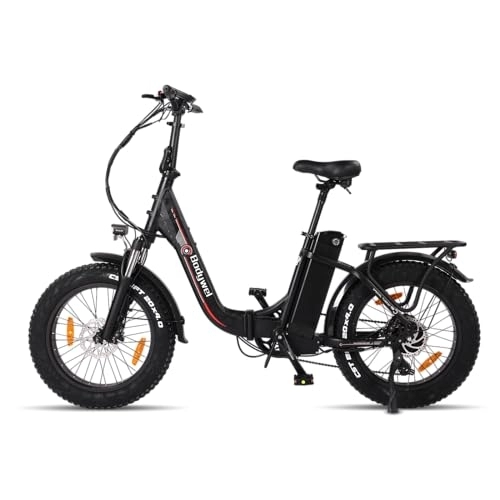 Elektrofahrräder : Bodywel F20 Fat E Bike Faltrad 20 Zoll 4.0 Reifen 48V / 15.6AH Akku Elektrofahrrad Shimano 7 Gang bis 100KM Reichweite mit APP Funktion (Schwarz)