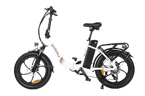Elektrofahrräder : Bodywel F20SE 3.0 Fat E Bike 250W Elektrofahrräder 36V 15.6AH Akku hydraulischer Bremsen Shimano 7 Gang APP Funk City tiefeinsteiger E Bike Damen Herren (Weiß)