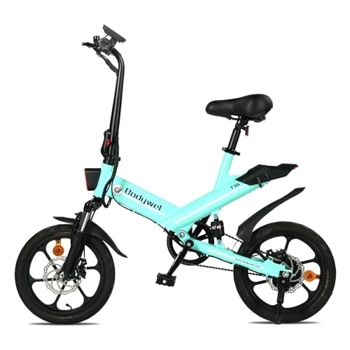 Elektrofahrräder : Bodywel T16 Mini E Bike 16 Zoll Elektrofahrrad 250W 36V / 10.4AH Akku mit APP Funk Max 55km Herren Damen (Blau)