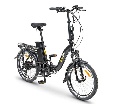 Elektrofahrräder : breluxx® ecobike Faltrad Even Black 20" Urban City E-Bike Elektrofahrrad Pedelec 36V (250W) 16Ah, 6 Gang Shimano Kettenschaltung, schwarz, Made in EU