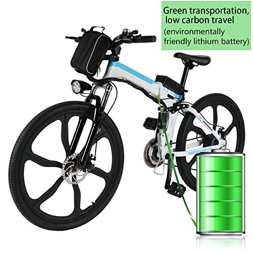 Elektrofahrräder : Bunao Elektrofahrrder 36V 12.8A Lithium Batterie Faltrad MTB Mountainbike E-Bike 17 * 26 Zoll Shimano 21 Speed Fahrrad Intelligence Elektrofahrrad (Wei)