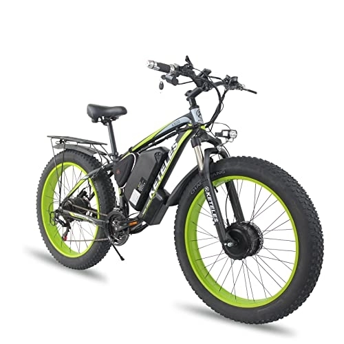 Elektrofahrräder : BYINGWD 26-Zoll-e-Bike Mountainbike, Elektrofahrrad Ebike, 26 Zoll E-Bike Mountainbike, Heckmotor + Frontmotor, Doppelmotor, Abnehmbare Lithiumbatterie, Shimano 21-Geschwindigkeit, (Color:Grün)