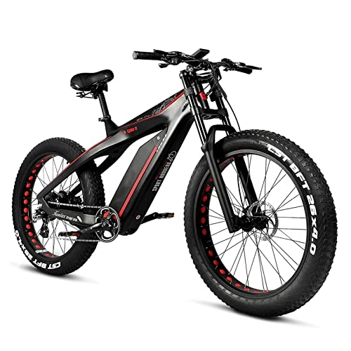 Elektrofahrräder : BZGKNUL EBike 1000W Elektrische Mountainbikes for Erwachsene Full Suspension mit LCD-Display und Kohlefaser E-Bikes 26-Zoll-Fettreifen 8 Geschwindigkeit elektronisches Fahrrad
