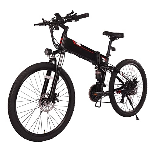 Elektrofahrräder : BZGKNUL EBike 500W Folding Elektro-Mountainbike for Erwachsene, 26" Elektro-Fahrrad, Erwachsene Ebike mit 4 8V 10.4 AH Herausnehmbare Batterie, Fully EBike (Farbe : Schwarz, Größe : 500w)