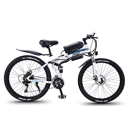 Elektrofahrräder : Caige Electric Mountain Bike Faltbare 350W 26" Elektro-Fahrrad mit abnehmbarem verstecktem 36V 8AH Lithium-Batterie-elektrischen Fahrrad-Kit 21 Geschwindigkeit, Weiß